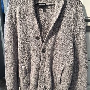Men’s Express Shawl Collar Cardigan in Gray, Size Large